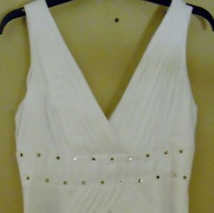 White V Neck Studded Soft Flowy Dress